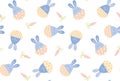 Blue bunnies in the shel with carrotsl. Seamless pattern. Vector